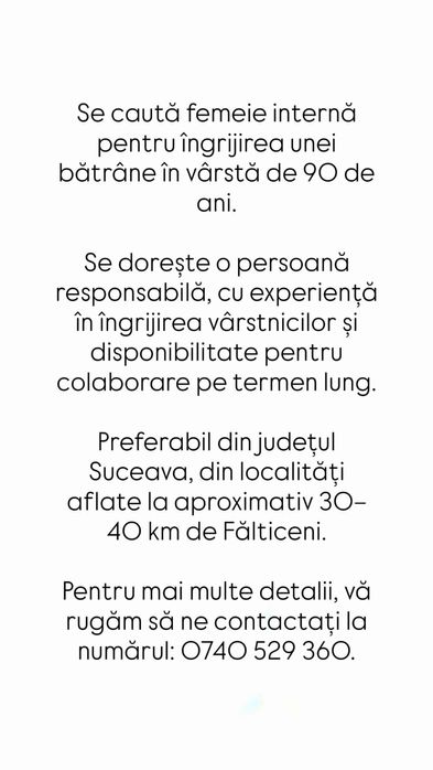 Caut ingrijitoare