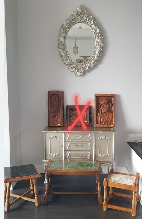 Măsuță/tablou vechi din lemn și marmură