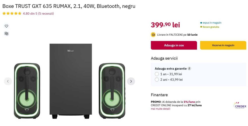 Boxe gaming Trust GXT 635 Rumax, 2.1, 40W RMS, Bluetooth RGB HDMI, noi