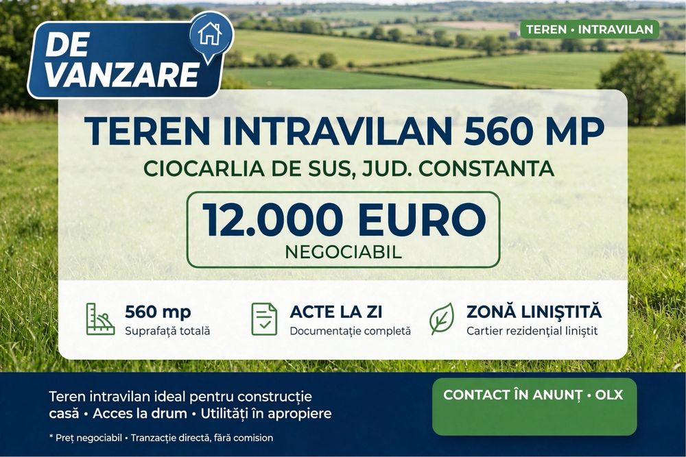 Teren intravilan 560mp , Ciocârlia de sus jud Constnața - utilități