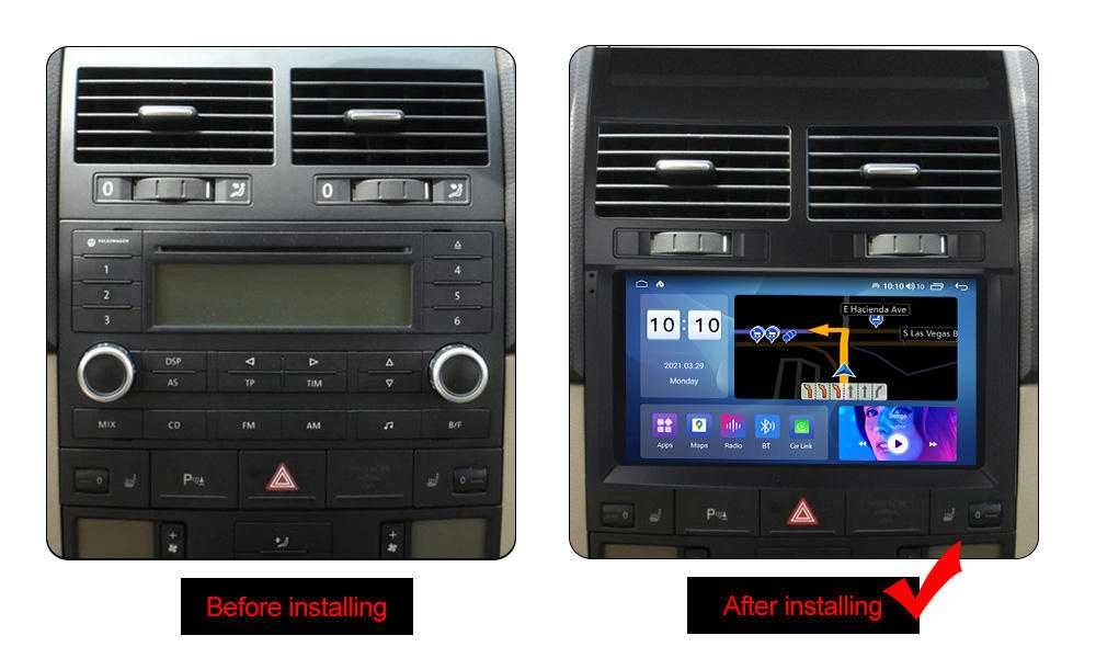 Navigatie Android 14 VW TOUAREG 2004-2010 Waze YouTube CarPlay CAMERA