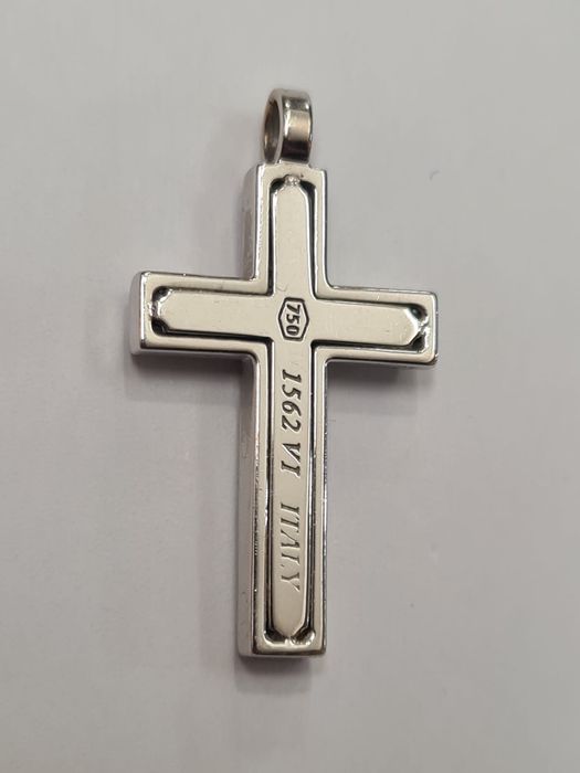 Pandantiv cruce aur alb18k, cu diamante naturale, PAN1