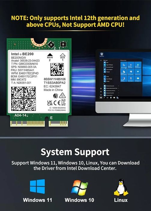 WiFi 7 Wireless Card Intel BE200 NGW