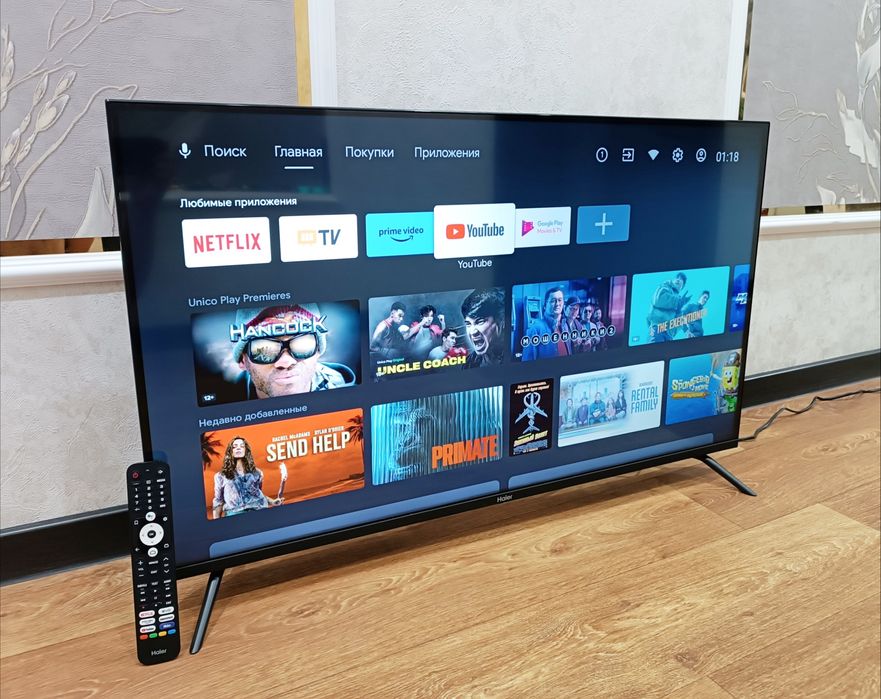 Современный ТЕЛЕВИЗОР Haier 4k + Кронштейн и документы.