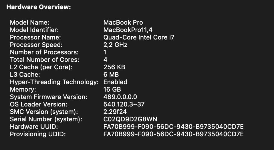 Vând MacBook PRO Retina 15, i7 2,2 GHz, 16 GB RAM