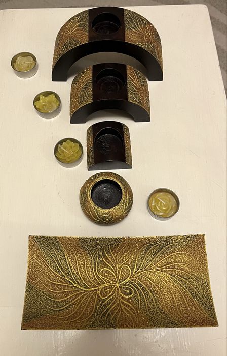 Set suporturi de lumanari din lemn decorativ stil Boho