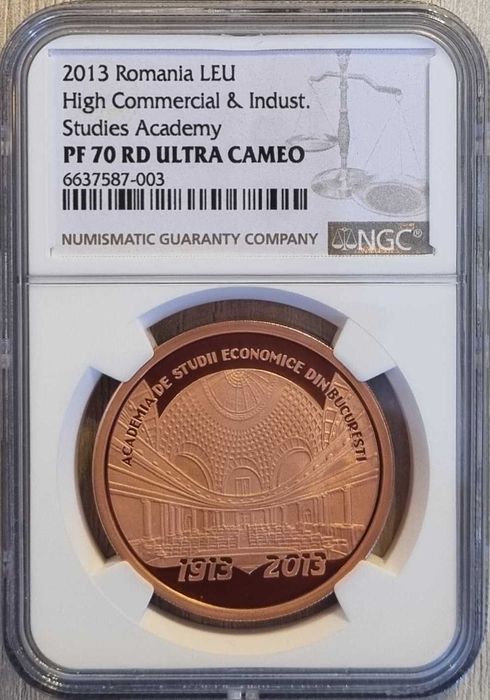 Moneda BNR 1 leu tombac ASE gradata NGC PF 70 UC Top Pop
