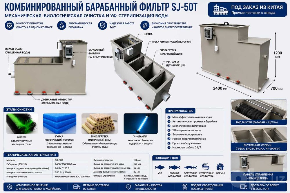 Автоматическая  барабанный фильтр 50T для систем УЗВ/RAS