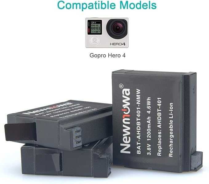 Newmowa акумулаторни батерии AHDBT-401 и 3-канално зарядно за Gopro