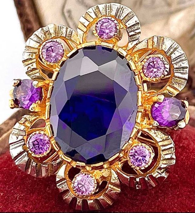 Inel aur ART DECO aur 9K+argint ametist