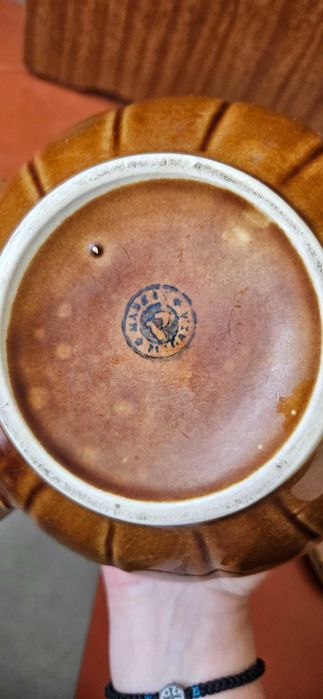 Ретро 70-те Кафяв чайник 1.5л + 2 чинийки за десерт