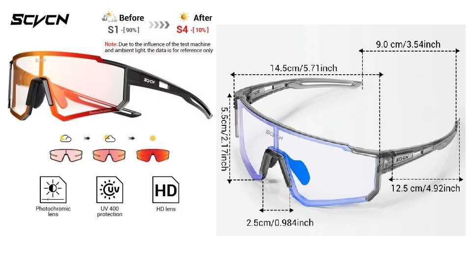 Ochelari ciclism fotocromici rosu albastru albi SCVCN noi diverse culori galben roz  fotocromatice heliomate Photochromic