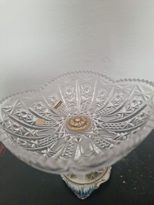 Fructiera Portelan-Cristal Suport bronz