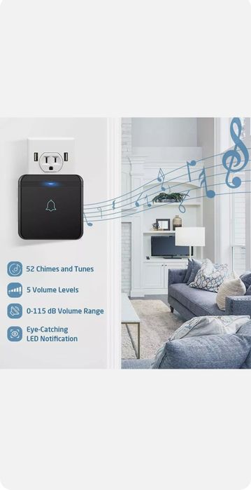 Sigilata Sonerie Wireless Tecknet,2 receptoare,led,52 melodii,400m