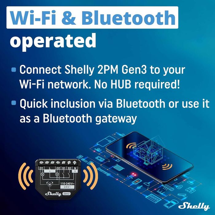 Смарт реле Shelly 2PM Gen3 - За щори и осветление (Wi-Fi)