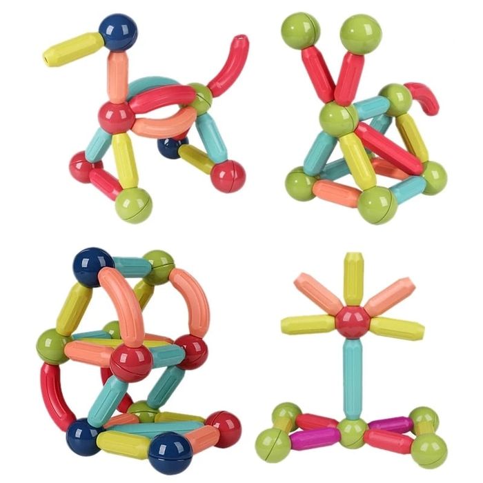 Set Magnetic cu Bete si Bile, 128 de Piese, Constructii 2D si 3D