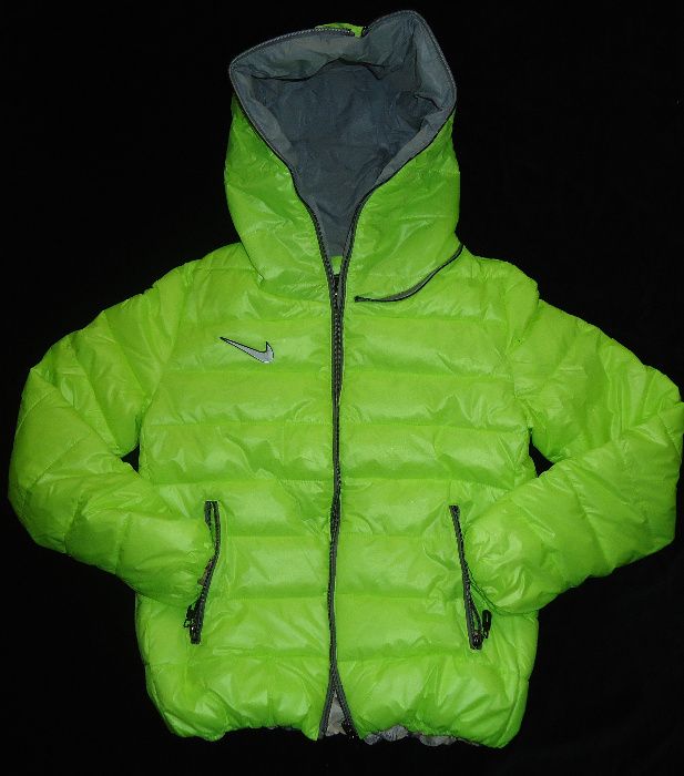 Geaca scurta L dama matlasata fas verde neon gluga fular gri detasabil