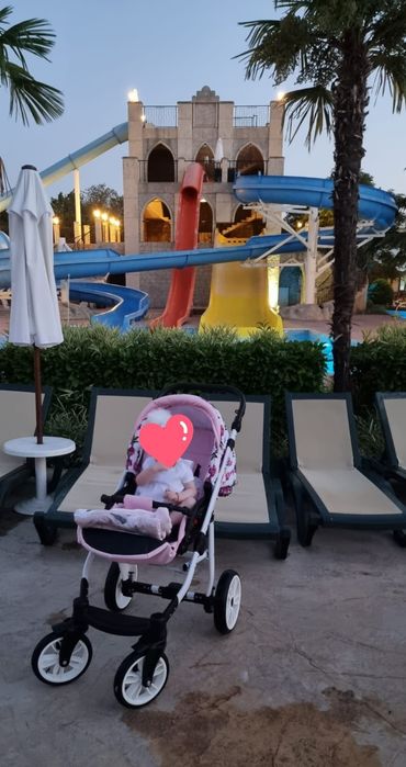 Carucior bebelusi 3in1 BabyLUX COLORLUX WHITE ,scaun auto,roz/alb.