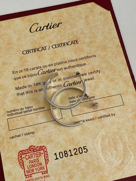 Cercei Cartier LOVE White Gold 22K Slim