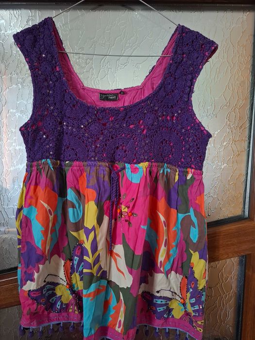 Bluză de vară fără mâneci mov cu imprimeu multicolor bumbac mărimea S-M