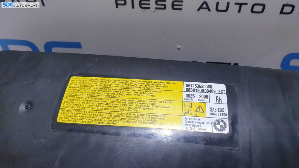 Airbag Scaun Pasager Dreapta Fata BMW Seria 3 E90 2004 - 2011 Cod 867153620060 604762200 [L9710]