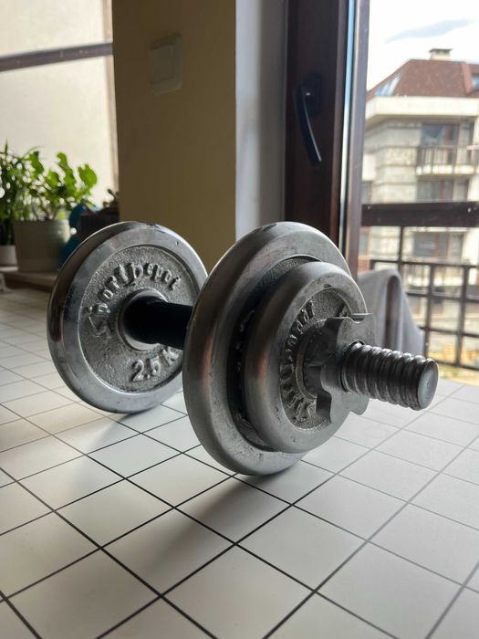 Хромиран дъмбел с гумена дръжка 10кг - регулируем