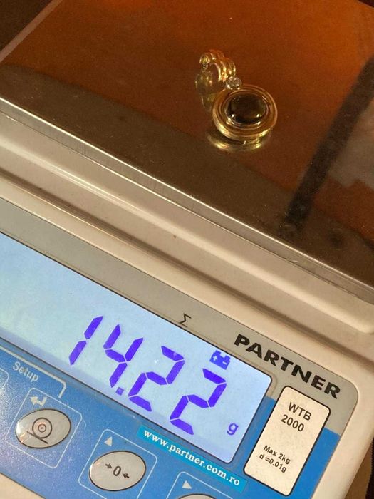 Lant superb aur galben 18k +pandantiv cu turmalin + diamant 0.3ct