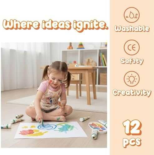 Нови Нетоксични миещи се бои за пръсти 12 цвята комплект 3+ деца игра