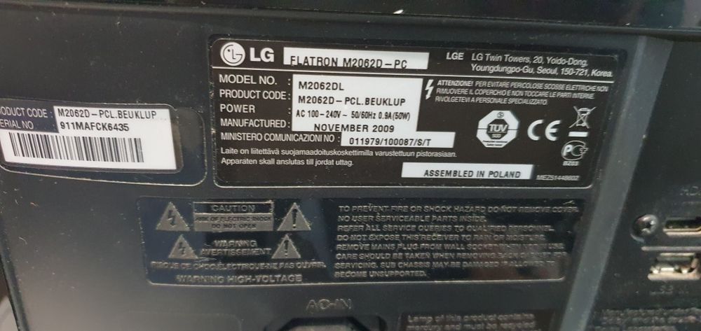 LG flatron m2052d hd monitor tv