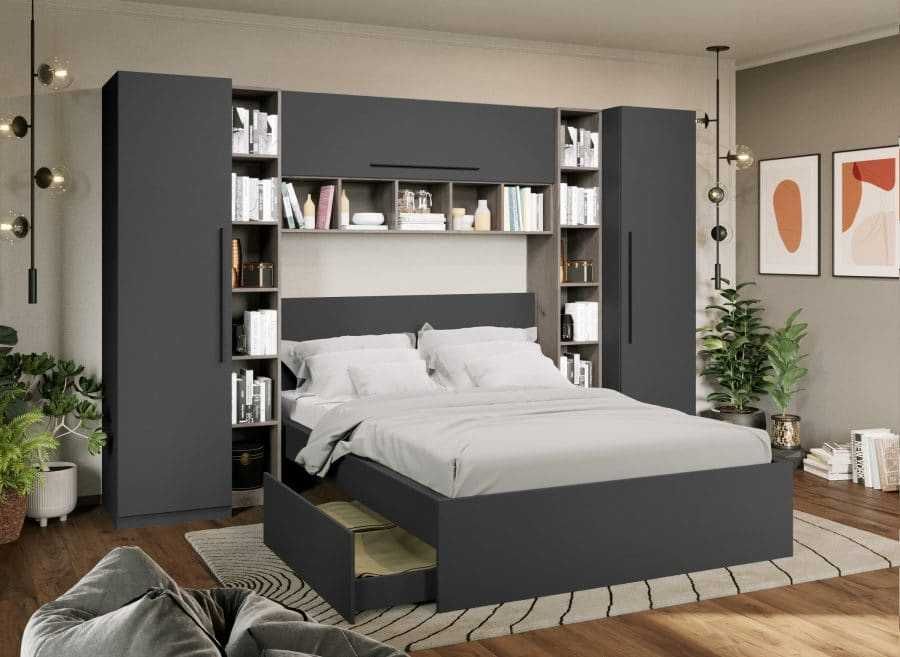 Set Dormitor Noce 3.12m cu pat incadrat - Transport Gratuit