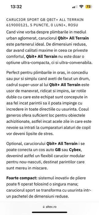 Carucior sport GB Qbit+ All Terrain rosu preloved.
