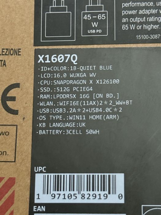 Asus vivobook 16” snapdragon x 16gb ddr5 512gb NOU