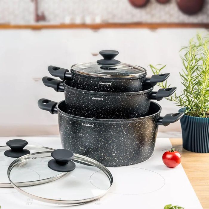 Set de 3 oale cu strat marmorat, 20, 24, 28 cm, 2.4, 4.1, 6.1 litri,