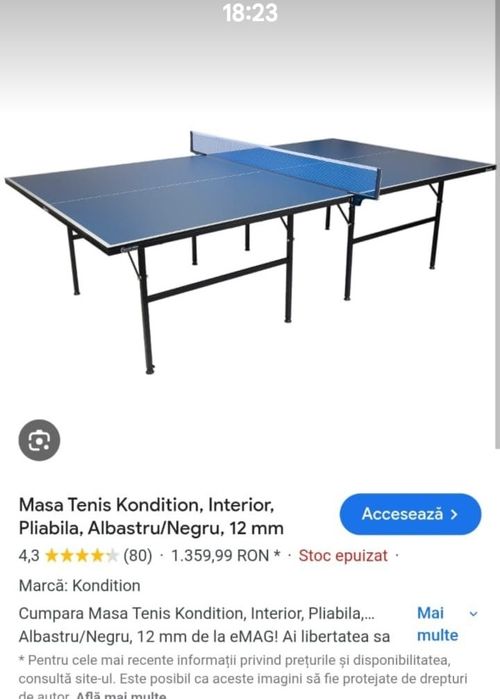 Masă tenis Kondition pliabilă 12mm – interior, albastru/negru