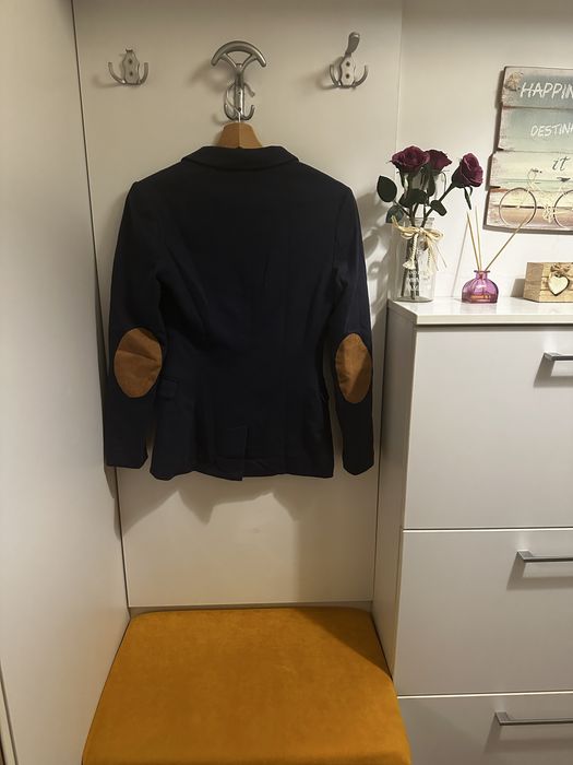 Sacou bleumarin H&M cu cotiere camel, marimea 36