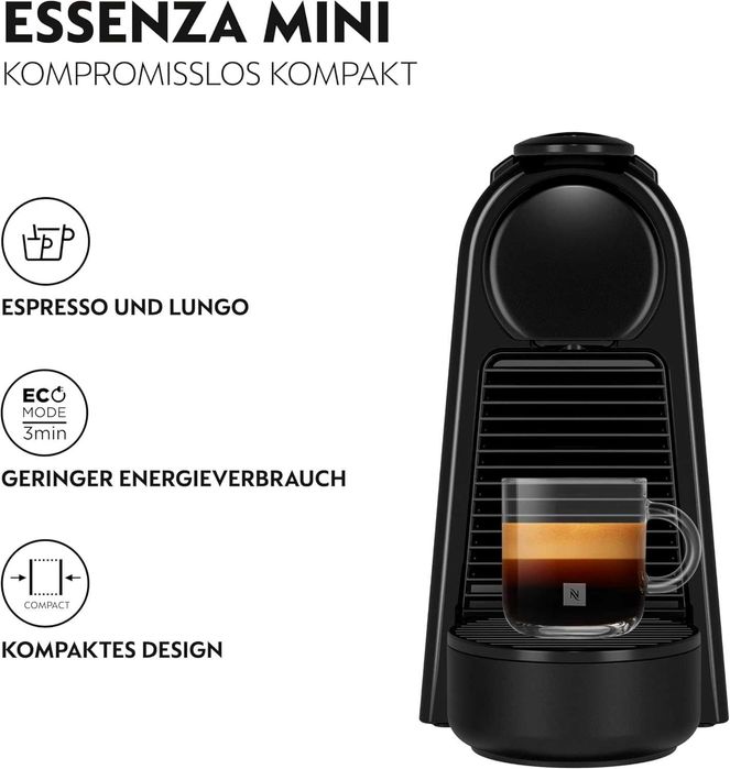 ПРОМО Нова 2г Гаранция Кафемашина с Капсули DeLonghi Nespresso Essenza Mini EN85.B, Черна/Червена
