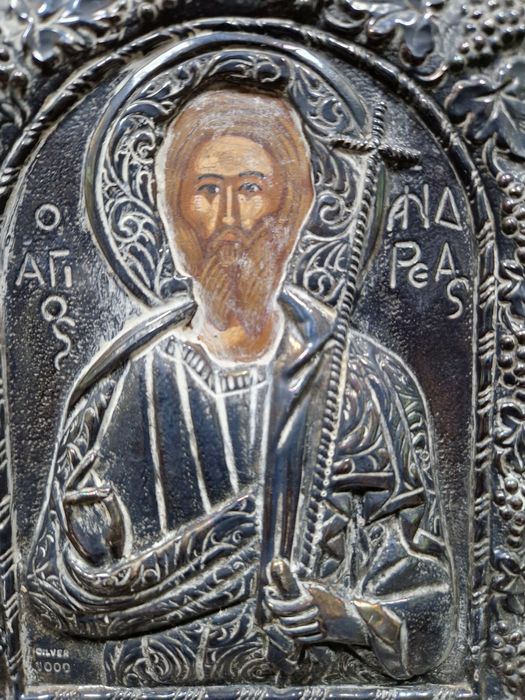 Страхотна антикварна сребърна икона със сертификат