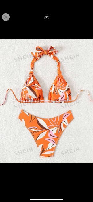 Set bikini portocaliu cu imprimeu floral Marime M