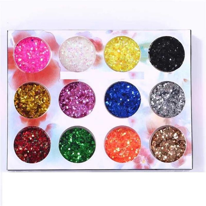 Комплект 12 цвята хексагон за декорация на маникюр