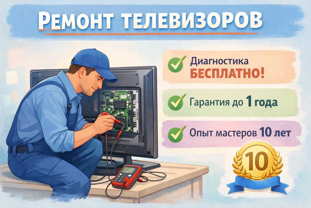 Ремонт телевизора, гарантия качества, диагностика 0 тг!