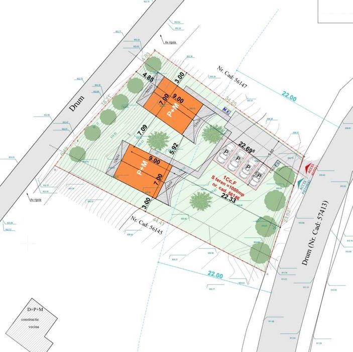 Proiect exclusiv! Teren intravilan premium 1.000mp Călățele Pădure cu autorizație construire 2 case de vacanță