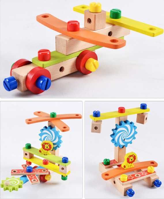 Дървено столче с врътки , конструктор 3в1 всички дървени играчки