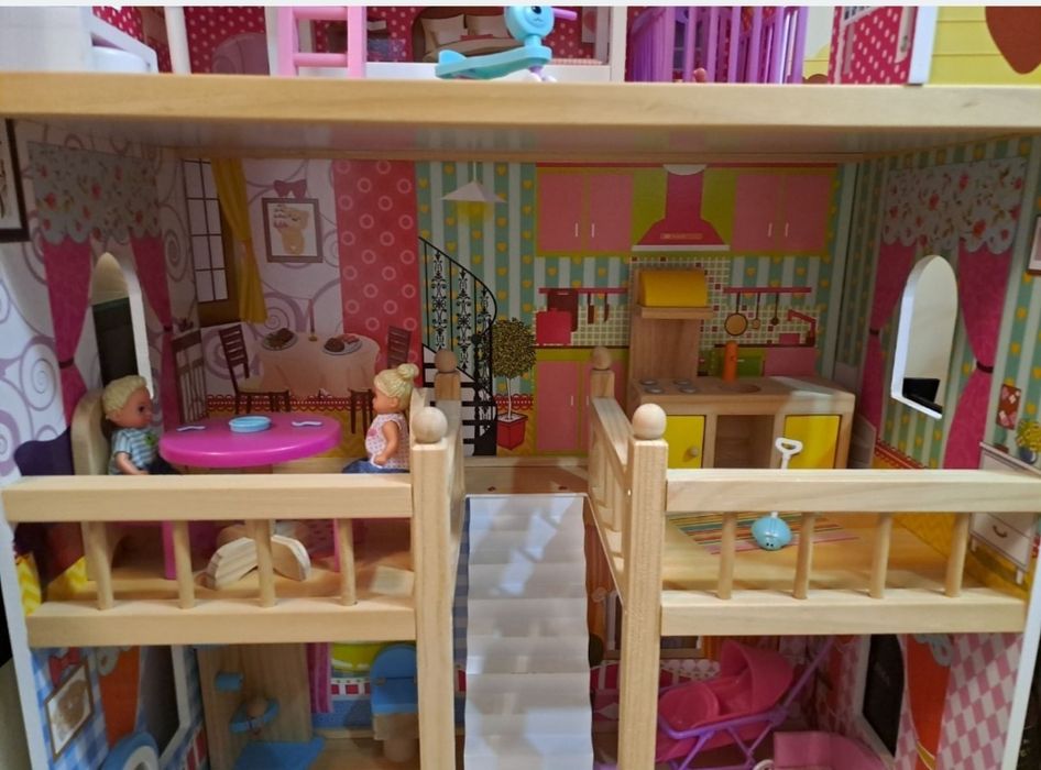 Дървена къща за кукли Iso Trade, голяма, с аксесоари