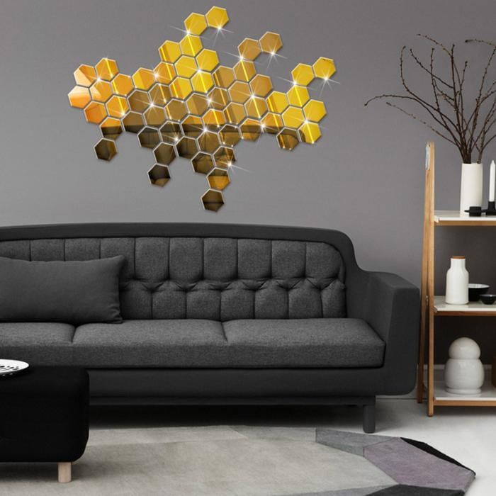 Set Oglinzi Design Hexagon - Oglinzi Decorative Acrilice Gold - 10 buc