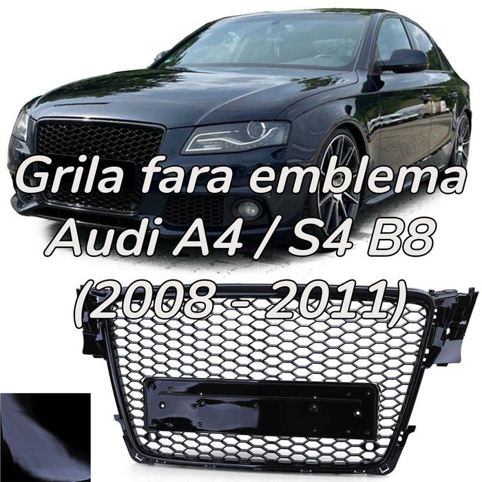 Grila fara emblema Audi A4 S4 B8 'RS Style' negru lucios (08-11) PDC NOU