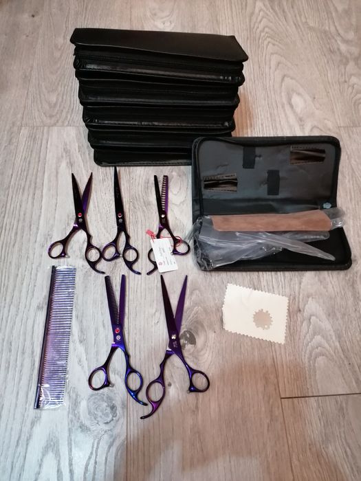 Set profesional grooming, 5 foarfeci tuns câini + piaptan