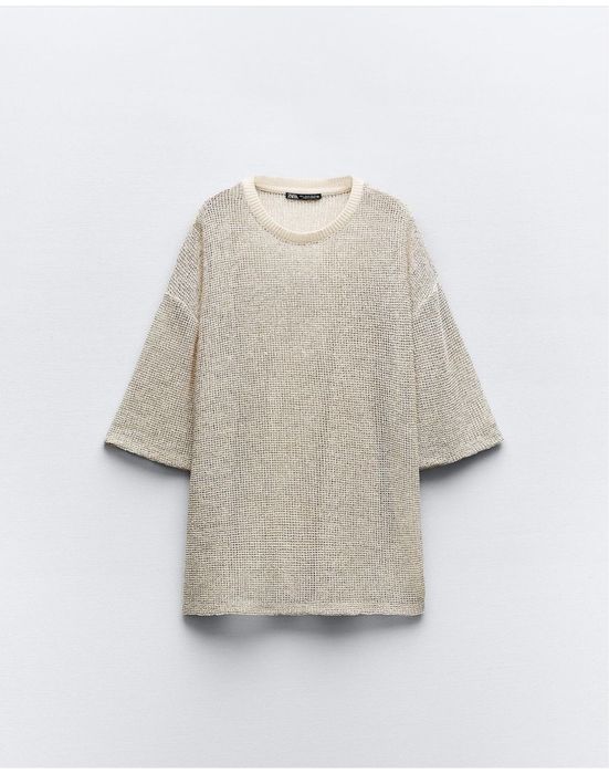 Set costum casual brand Zara bej fir auriu discret