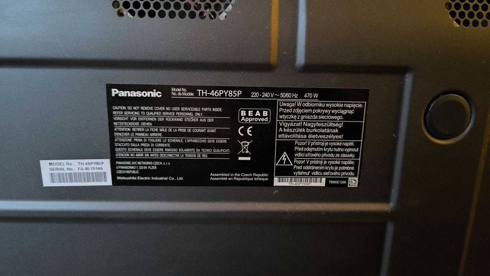 Продавам 46" Плазмен телевизор Panasonic модел TH-46PY85P