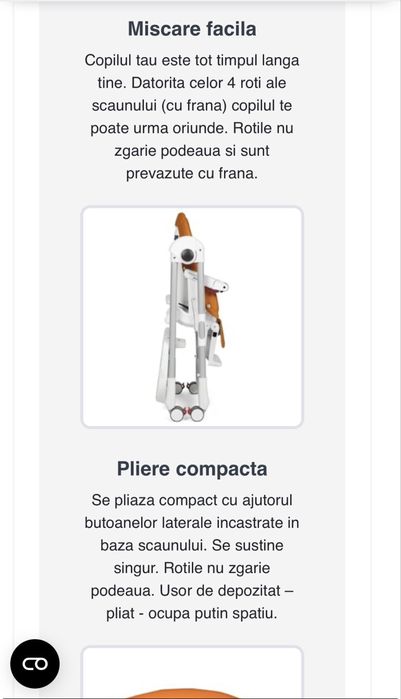 Scaun Prima Pappa Zero Follow Me Peg Perego scaun bebe