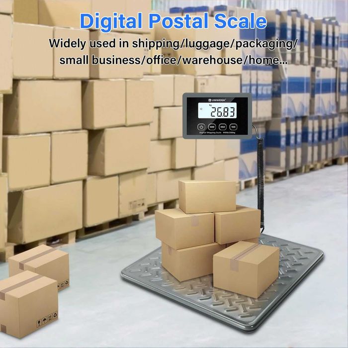 UNIWEIGH 200 кг, Цифрова везна за пощенски пратки, батерии и USB, сива